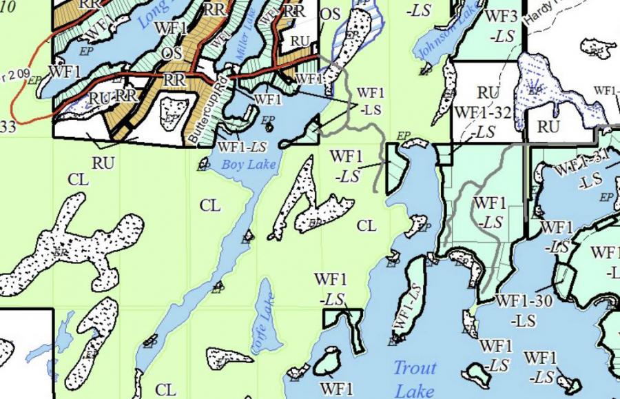 Zoning Map of Boy Lake in Municipality of McDougall and the District of Parry Sound